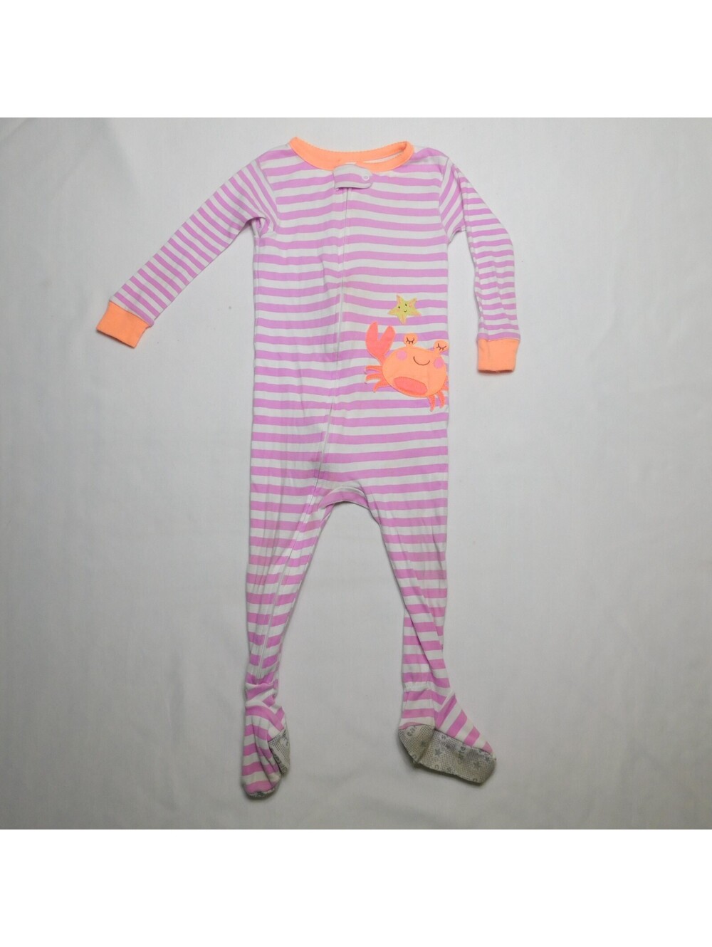 Carter's Baby Girls 18 Months Footed Pajamas Pink White Striped Crab One Piece